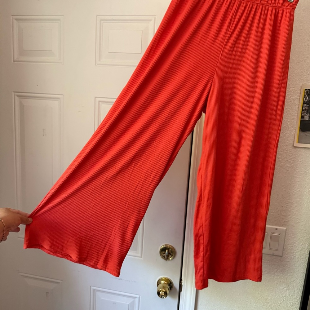 Dressed in LALA Wide Leg Pants in Bright Coral Red - Picture 2 of 4